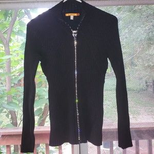 NWOT Belldini rhinestone zipup ribbed sweater L